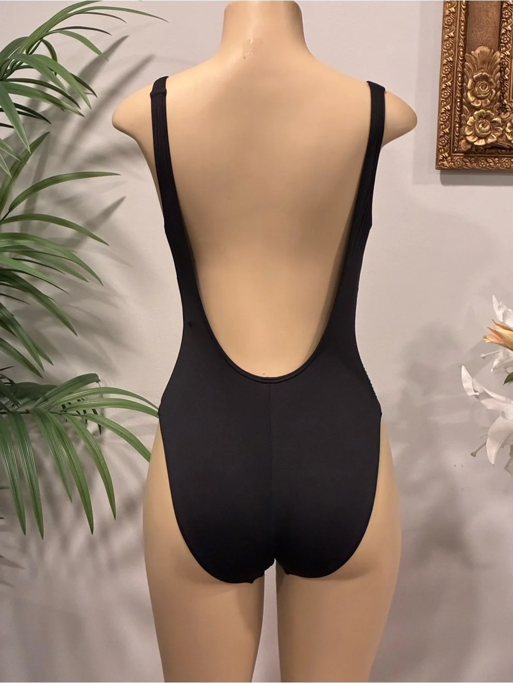 Michael Kors Black Rhinestone Scoop-Front One-Piece Swimsuit